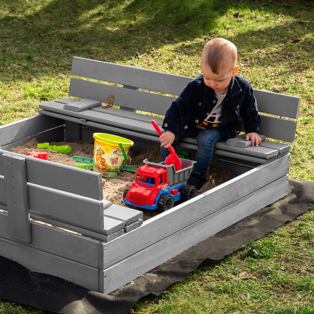 Дерев’яна пісочниця Springos просочена з кришкою, лавками, брезентом та підстилкою 120 x 120 см (5908455302340) - зображення 13