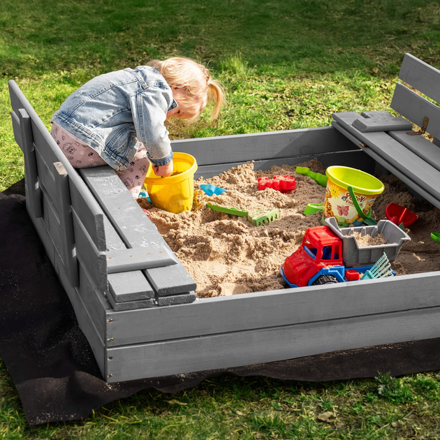 Дерев’яна пісочниця Springos просочена з кришкою, лавками, брезентом та підстилкою 120 x 120 см (5908455302340) - зображення 14