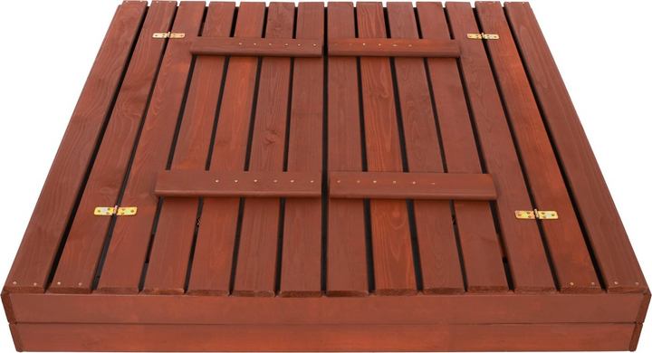 Дерев’яна пісочниця Springos просочена з кришкою, лавками, брезентом та полотном 140 x 140 см Каштанова (5907719499352) - зображення 2