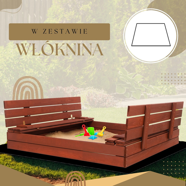 Дерев’яна пісочниця Springos просочена з кришкою, лавками, брезентом та полотном 140 x 140 см Каштанова (5907719499352) - зображення 10