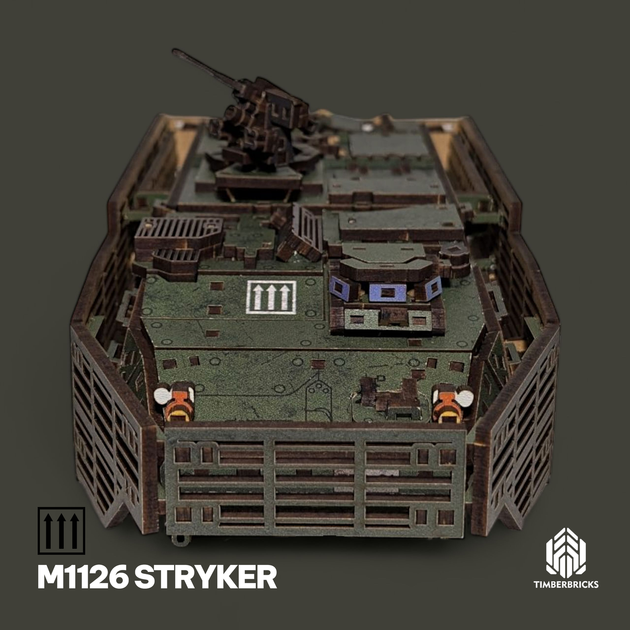 3D Пазл Конструктор Из Дерева Механический TimberBricks БТР М1126 Stryker 433 деталей! стрейч плівка - изображение 2
