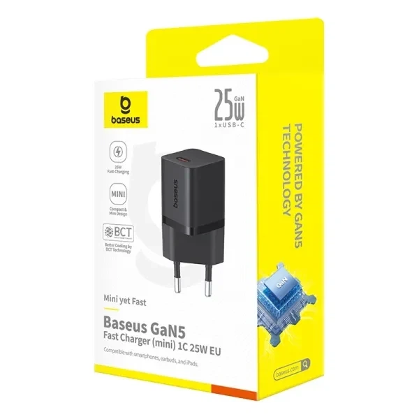 Зарядний Пристрій Baseus GaN5 Mini Fast Charger 25W (1Type-C) black (P10110909113-00) - Фото 3 Зарядний Пристрій Baseus GaN5 Mini Fast Charger 25W (1Type-C) black (P10110909113-00) - зображення 3