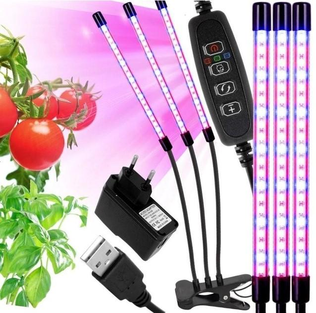 Фитолампа Led Plant Grow Light 3 Лампы Для Роста Растений На Прищепке Фитосветильник Для Комнатных Цветов, Рассады Чёрно-Прозрачный - изображение 2