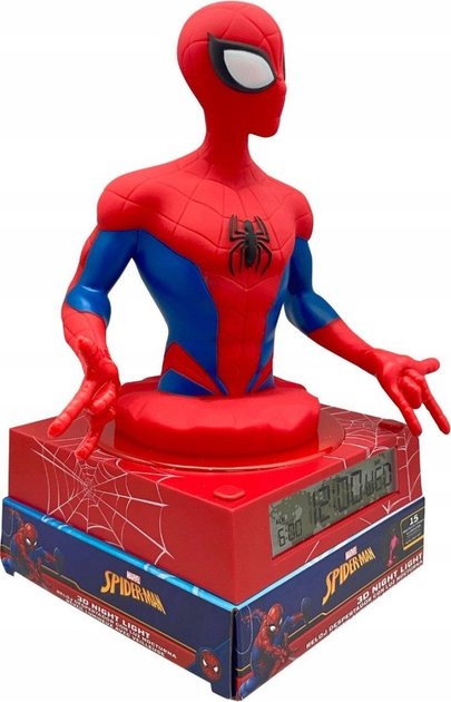 Lampka nocna 3D Kids Euroswan Spiderman z budzikiem (5901738564909) - obraz 3