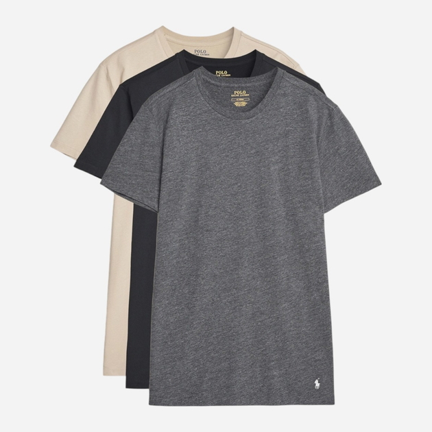 Набір футболок натільних чоловічих великих розмірів бавовняних Polo Ralph Lauren 714830304037 2XL 3 шт Чорний/Сірий/Бежевий (3616852973651) - зображення 1