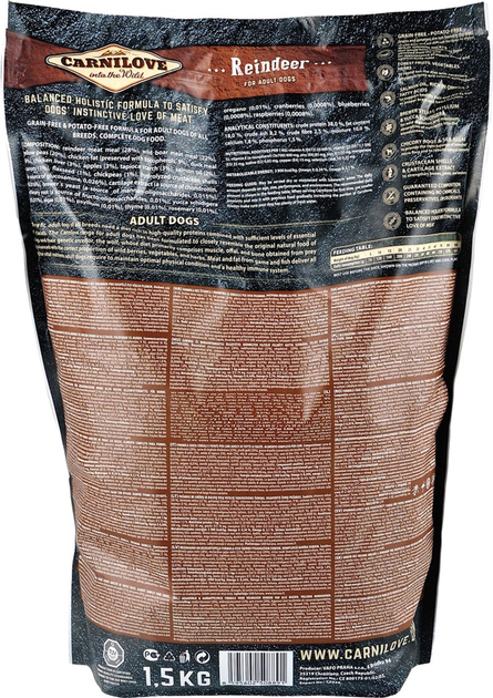 Sucha karma dla dorosłych psów wszystkich ras Carnilove Renifer 1.5 kg (8595602508891) - obraz 2