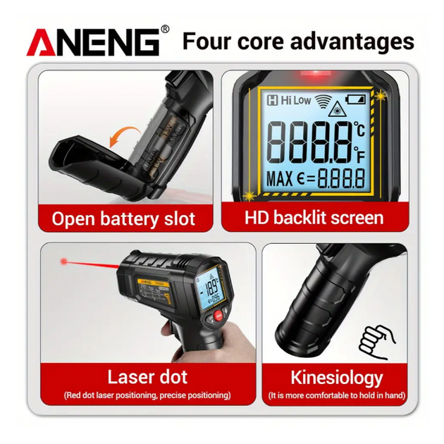 Инфракрасный термометр ANENG TH202, Black - изображение 3