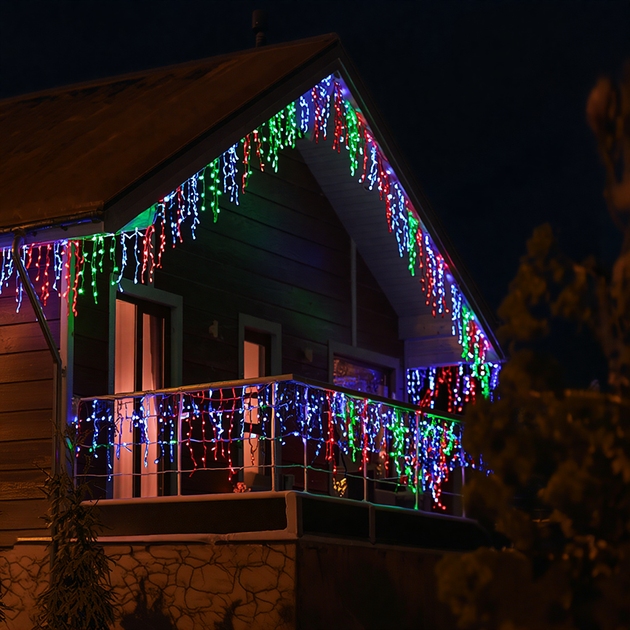 Уличная гирлянда Бахрома штора 36м 600 LED разноцветная фасадная праздничная черный провод на окно режимов работы Garlando - изображение 3