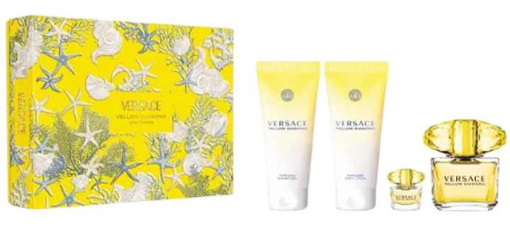 Набір для жінок Versace Yellow Diamonds Туалетна вода 90 мл + Туалетна вода 5 мл + Лосьйон для тіла 50 мл + Гель для душу 100 мл (8011003899838) - зображення 2