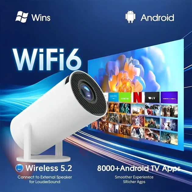 Смарт-проектор с Wi-Fi, Android 11, 4K-декодирование, 720p HD - изображение 5