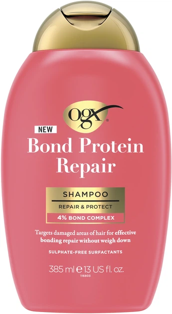 Восстанавливающий шампунь OGX Bond Protein Repair с протеинами 385 мл (3574661818450) - Фото 1 Восстанавливающий шампунь OGX Bond Protein Repair с протеинами 385 мл (3574661818450) - изображение 1
