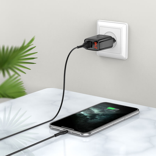 Зарядное устройство с дисплеем для телефона, планшета на 2USB HOCO C86A |2USB, 2.4A| Черный - изображение 5