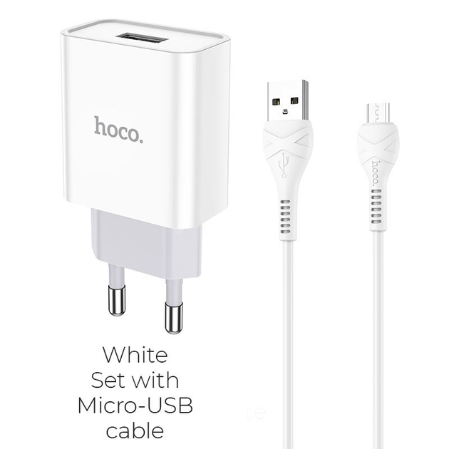 Сетевое зарядное устройство для телефона + кабель USB-Micro Android HOCO C81A |1USB, 2.1A| Белый - изображение 2
