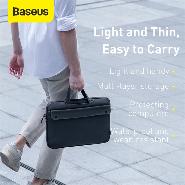 Сумка для ноутбука, гаджетов BASEUS Basics Series 13" Shoulder Computer Bag (LBJN-G0G) Серый - изображение 5