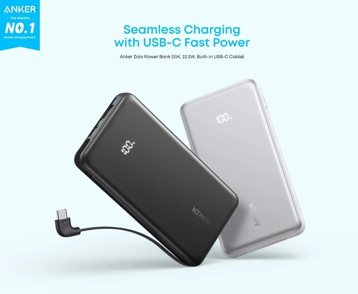Павербанк Anker Zolo A110D 10000 mAh 22.5 Ват с встроенным кабелем