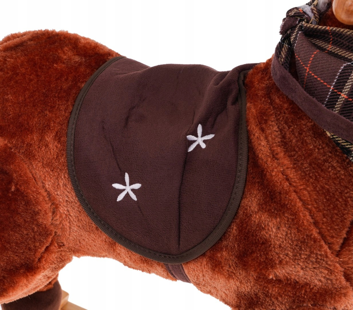 Konik na biegunach dla dzieci 24 m + Dźwięki Drewniana rączka Wygodne siedzisko Drewniane płozy Brązowy (ZDN.TM151) (5903864956245) - obraz 3