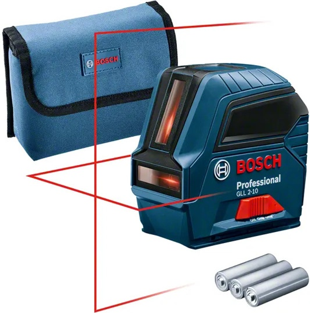 Лазерний рівень (нівелір) Bosch Professional GLL 2-10, сумка, 3 акум. 1.5 В, різьба кріплення 1/4, 5/8, робоча відстань 10 м (0601063L00) - зображення 4