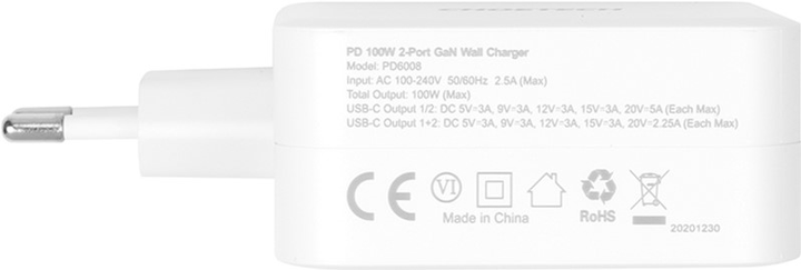 Ładowarka CHOETECH GaN 2xUSB Type-C 100W, PD (PD6008) - obraz 5