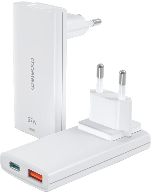 Ładowarka sieciowa CHOETECH 65W GaN USB-C + USB-A Ultra thin White (PD6011-EU-WH) - obraz 4