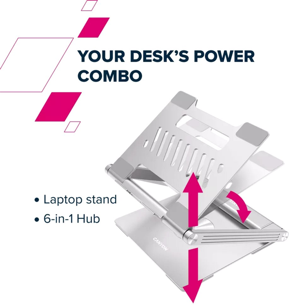 Hub USB Canyon OnStand 2 Aluminium 6-in-1 z podstawką do laptopa (CNS-SDS2) - obraz 16