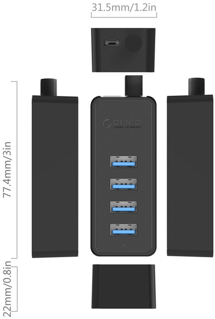 Hub USB Orico USB 3.0 4 porty (W5P-U3-100-BK-PR) - obraz 8