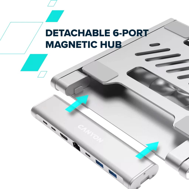 Hub USB Canyon OnStand 2 Aluminium 6-in-1 z podstawką do laptopa (CNS-SDS2) - obraz 17