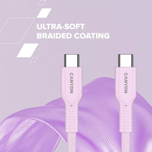 Kabel Canyon OnWire 60CL C-C 60W COLOR Braided 1 m Pink (CND-CCAP60AB10PK) - obraz 5