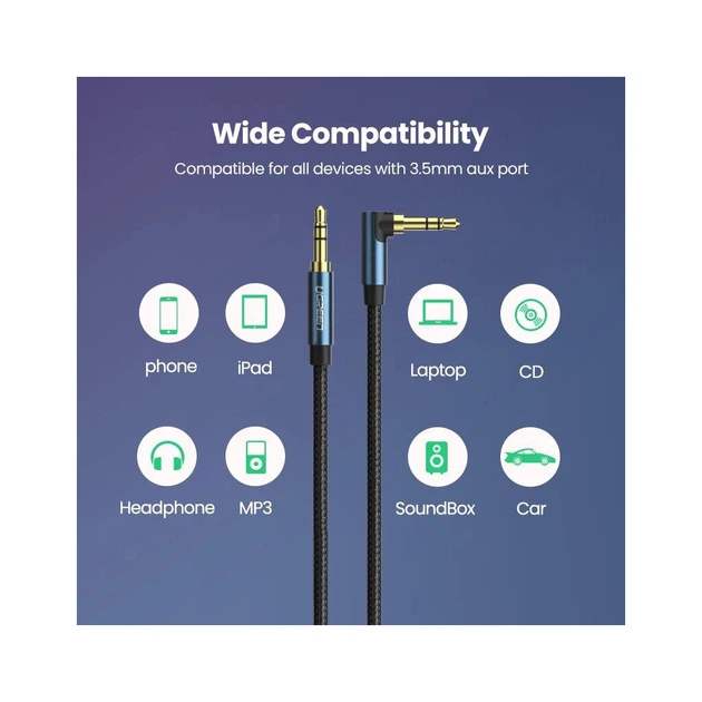 Кабель мультимедійний 3.5mm M to 3.5mm M 1.0m 90° corner AV112 blue Ugreen (m498258) - зображення 3