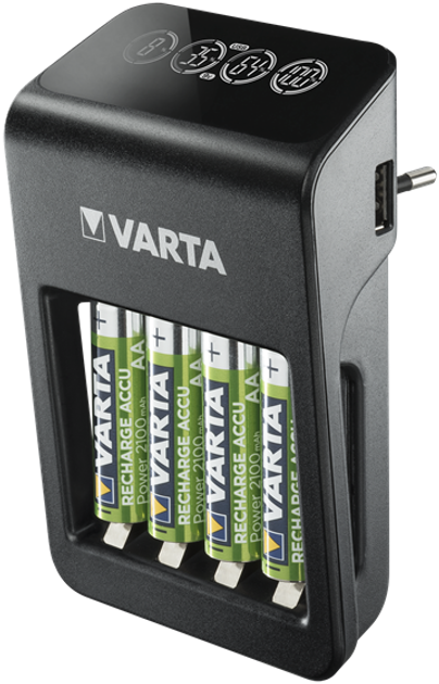 Ładowarka akumulatorków Varta LCD Plug Charger+ EU 4x 2100 mAh Black (57687101441) (955555910283033) - Outlet - obraz 1