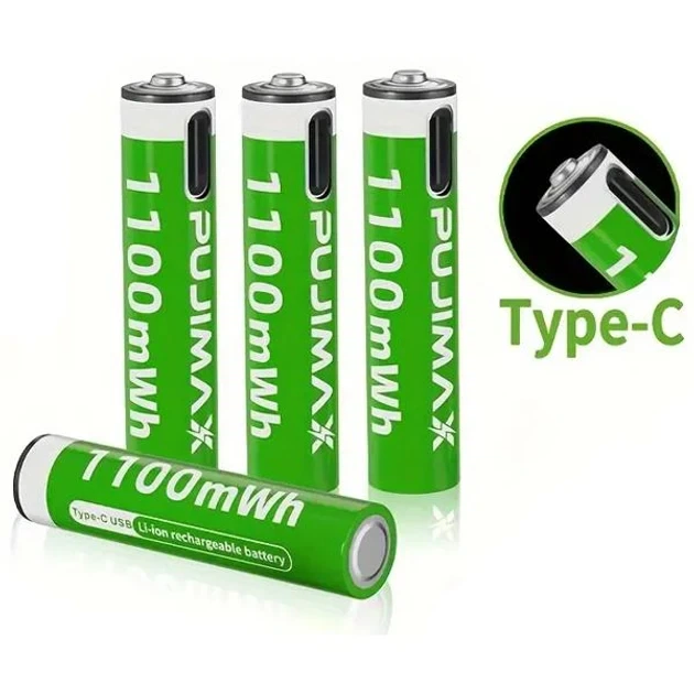 Акумуляторні батарейки PUJIMAX 1.5V формату AAA 1100 mWh (4шт+кабель+коробка) - изображение 3
