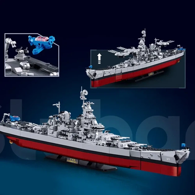 Конструктор Військовий корабель Лінкор USS Missouri S Sluban Model Bricks 1739 деталей - зображення 4