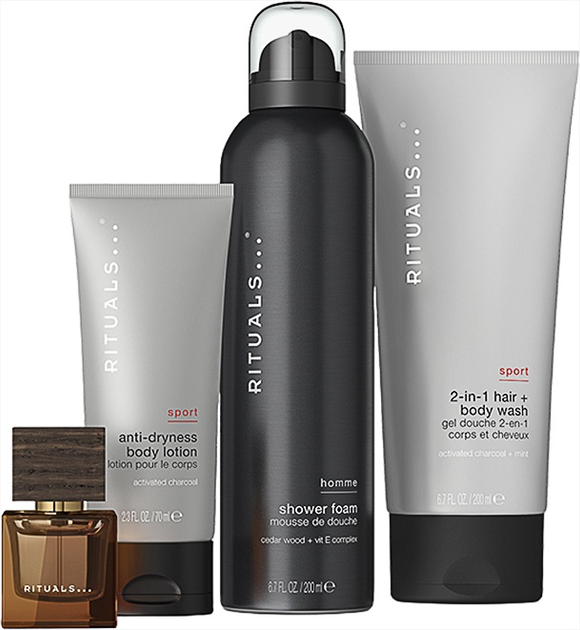 Набір для чоловіків Rituals Homme Парфумована вода 15 мл + Лосьйон для тіла 70 мл + Шампунь і гель для тіла 2в1 200 мл + Піна для душу 200 мл (8719134184501) (955555913656037) - Уцінка - зображення 2