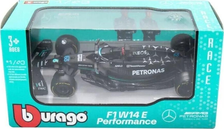 Metalowy model samochodu Bburago F1 Mercedes-AMG W14 E63 George Russell 1:43 Czarny 18-38080 (4893993015962) - obraz 1