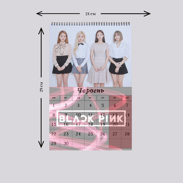 Календарь 2026 Black Pink Блэк Пинк перекидной настенный на пружине а4 (20732) - изображение 4