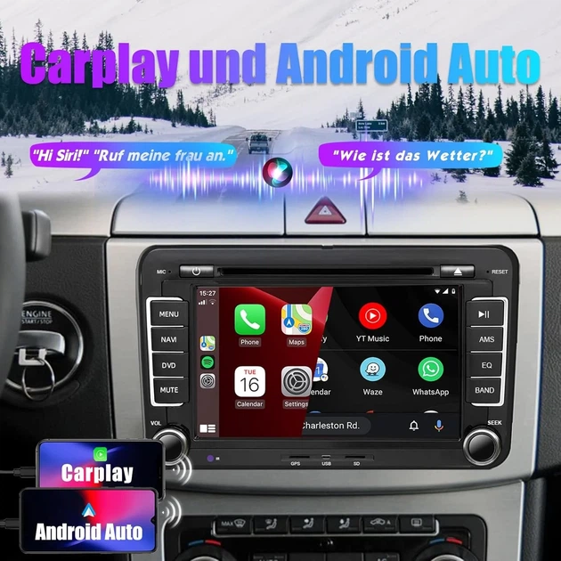 Штатная автомагнитола SEMAITU для VW Golf 5 6 Polo Passat Tiguan / 7" / Сенсорная / Apple CarPlay / Android Auto / Bluetooth / GPS / USB / AUX / SD slot / CD / DVD b2 - изображение 4