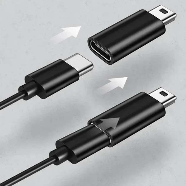 Переходник адаптер Type-C мама - Mini USB папа. TypeC to Mini USB Fiyori DF55 Черный - Фото 2 Переходник адаптер Type-C мама - Mini USB папа. TypeC to Mini USB Fiyori DF55 Черный - изображение 2