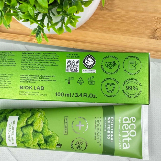 Зубна паста EcoDenta Expert Exceptional Whitening проти нальоту курців, кави, чаю та вина, фтор 1448 ppm, 100 мл - Фото 2 Зубна паста EcoDenta Expert Exceptional Whitening проти нальоту курців, кави, чаю та вина, фтор 1448 ppm, 100 мл - зображення 2