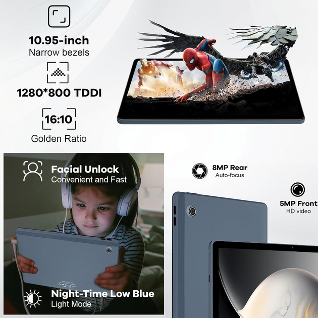 Планшет 10.1" Aumi OS A6 4+6/128Gb 8 ядер Wi-Fi Android 14 6800 mAh Grey - зображення 3