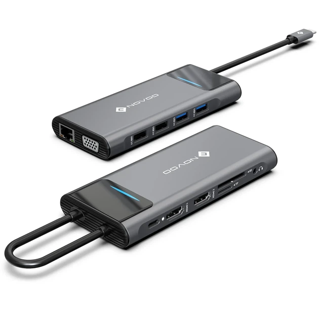 Док-станция NOVOO 12in1 ProUSB C, многопортовая, 4K, HDMI, VGA, Ethernet 1000 Мбит/с, зарядка PD 100 Вт, 3 USB 3.0, слоты SD/TF Th - Фото 1 Док-станция NOVOO 12in1 ProUSB C, многопортовая, 4K, HDMI, VGA, Ethernet 1000 Мбит/с, зарядка PD 100 Вт, 3 USB 3.0, слоты SD/TF Th - изображение 1