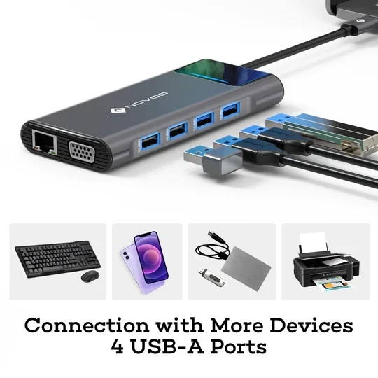 Док-станция NOVOO 12in1 ProUSB C, многопортовая, 4K, HDMI, VGA, Ethernet 1000 Мбит/с, зарядка PD 100 Вт, 3 USB 3.0, слоты SD/TF Th - Фото 2 Док-станция NOVOO 12in1 ProUSB C, многопортовая, 4K, HDMI, VGA, Ethernet 1000 Мбит/с, зарядка PD 100 Вт, 3 USB 3.0, слоты SD/TF Th - изображение 2