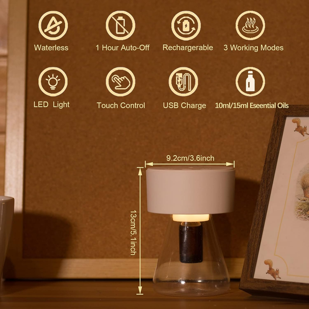 Аромадиффузор LOXIM Twilight безводный для эфирных масел, LED-подсветка, аккумулятор, таймер, белый - изображение 4