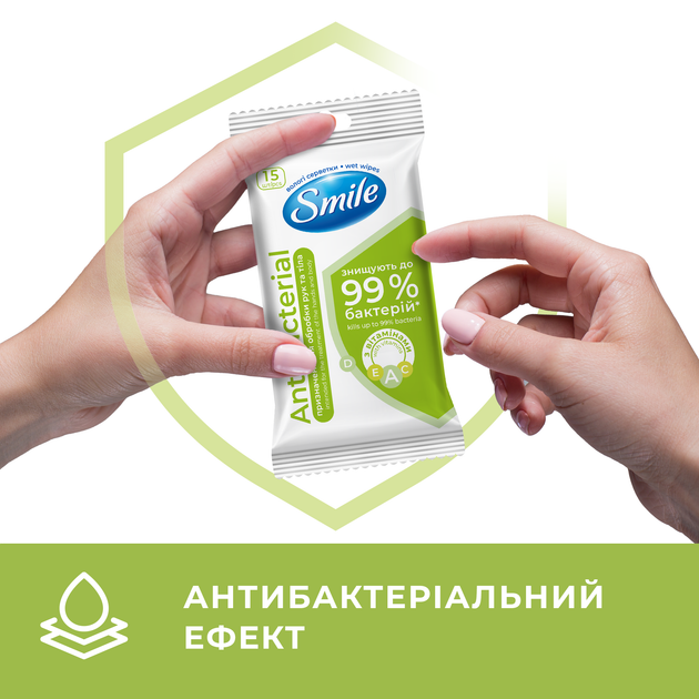Упаковка вологих серветок Smile Antibacterial Лайм-м'ята з вітамінами 6 пачок по 15 шт. (42504730) - Фото 4 Упаковка вологих серветок Smile Antibacterial Лайм-м'ята з вітамінами 6 пачок по 15 шт. (42504730) - зображення 4