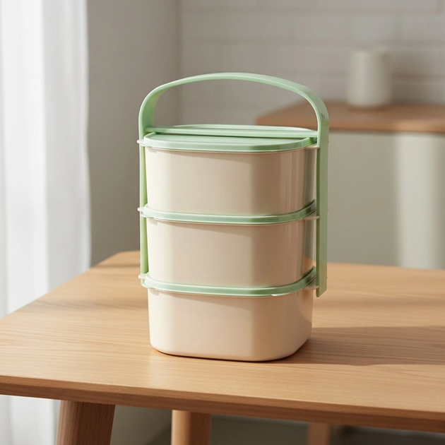 Набір харчових контейнерів Orion пластиковий 3-рівневий Зелений 3 x 1.15 л (8592381145293) - зображення 9