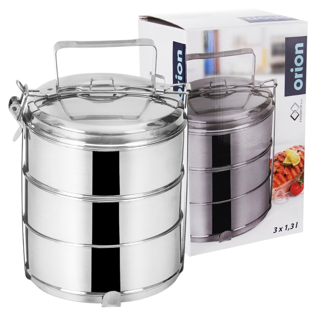 Набір харчових контейнерів Orion сталевий 3-рівневий Сріблястий 3 x 1.3 л (8592381164171) - зображення 5