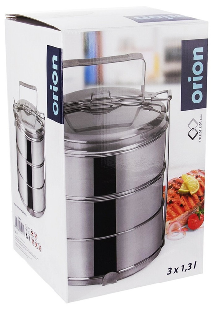 Набір харчових контейнерів Orion сталевий 3-рівневий Сріблястий 3 x 1.3 л (8592381164171) - зображення 6
