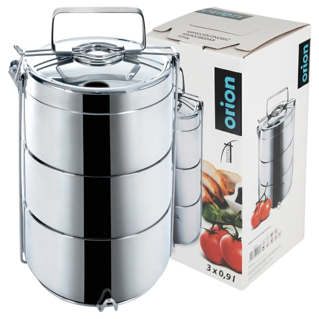 Набір харчових контейнерів Orion термічний сталевий 3-рівневий Сріблястий 3 x 900 мл (8592381110710) - зображення 3
