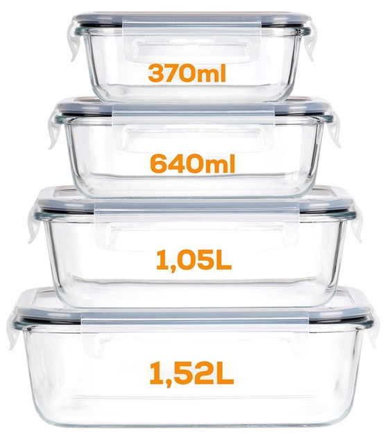 Набір контейнерів для їжі Vilde скляні з кришками та ущільнювачами 4 шт (5904316479343) - зображення 2