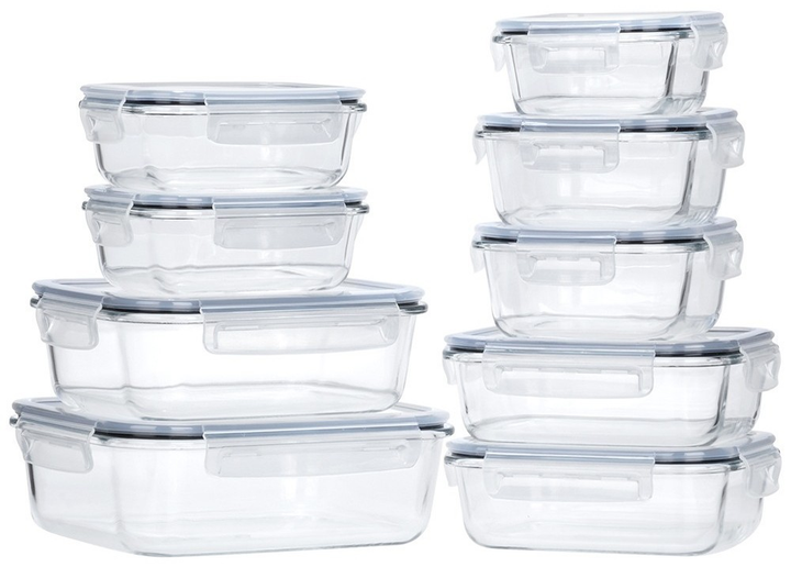 Набір контейнерів для їжі Vilde скляні з кришками та ущільнювачами 9 шт (5904316497095) - зображення 1