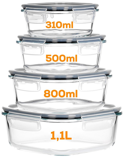 Набір контейнерів для їжі Vilde скляні з кришками та ущільнювачами 4 шт (5904316497101) - зображення 2