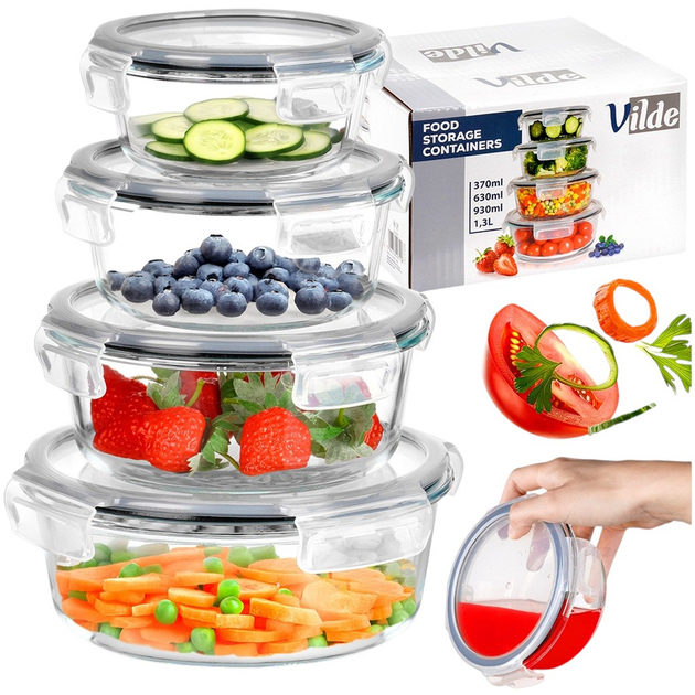 Zestaw pojemników na żywność Vilde szklane z pokrywkami i uszczelkami 4 szt (5904316497118) - obraz 4